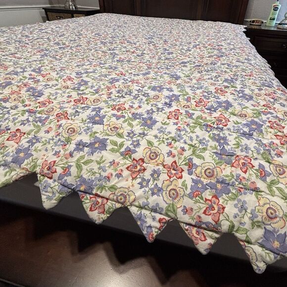 Vintage American Folk Art Quilt Scalloped Triangle Trim Reversible Full 82x63 - Picture 5 of 11